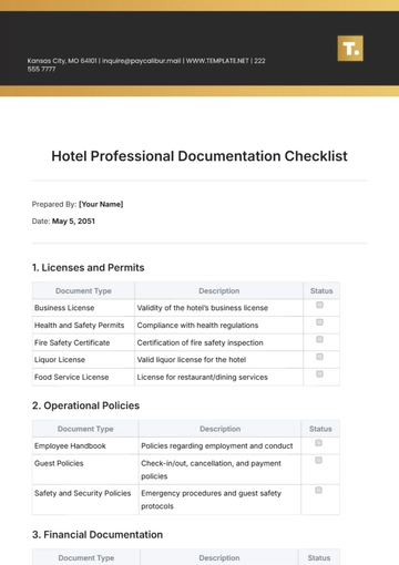 Free Hotel Professional Documentation Checklist Template to Edit Online