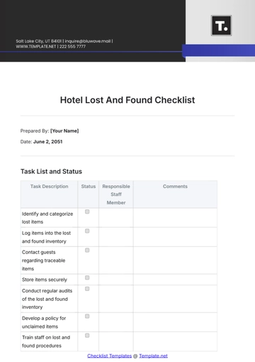 Free Hotel Lost And Found Checklist Template to Edit Online