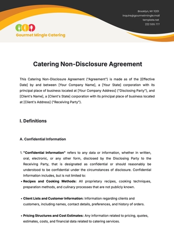 Free Catering Non-Disclosure Agreement Template to Edit Online