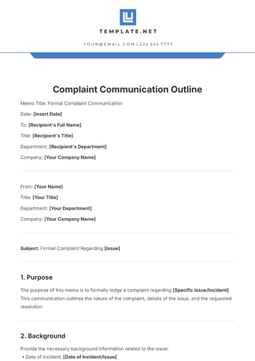 Free Complaint Communication Outline Template to Edit Online