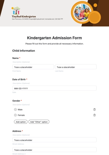 Free Kindergarten Admission Form Template to Edit Online
