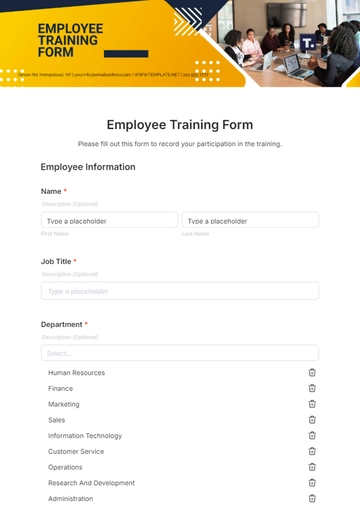 Free Employee Training Form Template to Edit Online