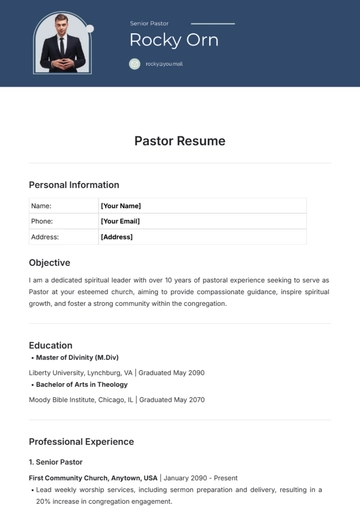 Free Pastor Resume Template to Edit Online