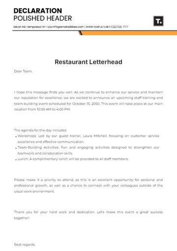 Free Restaurant Letterhead Template to Edit Online