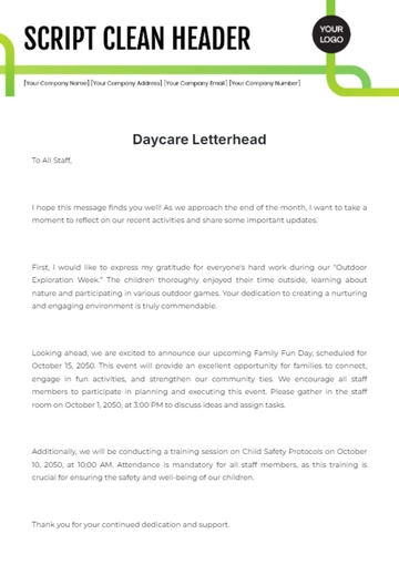 Free Daycare Letterhead Template to Edit Online