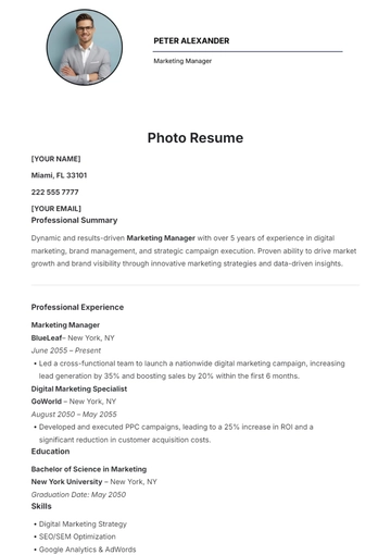 Free Photo Resume Template to Edit Online