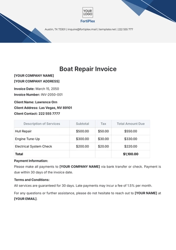 Free Boat Repair Invoice Template to Edit Online