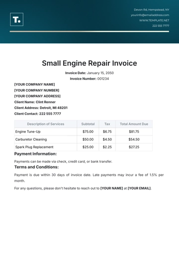 Free Small Engine Repair Invoice Template to Edit Online