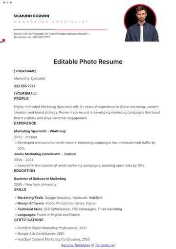 Free Editable Photo Resume Template to Edit Online
