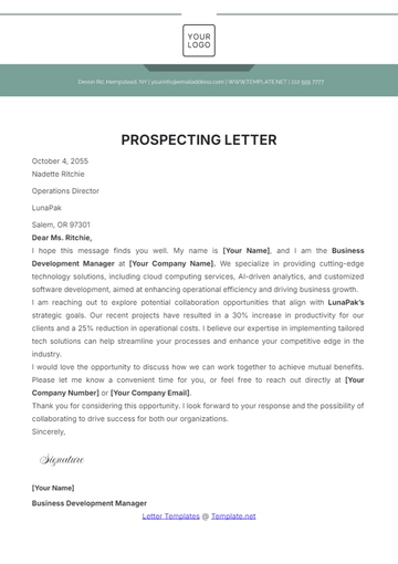 Free Prospecting Letter Template to Edit Online