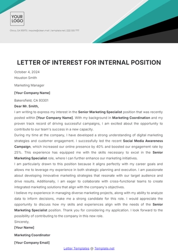 Free Letter of Interest for Internal Position Template to Edit Online