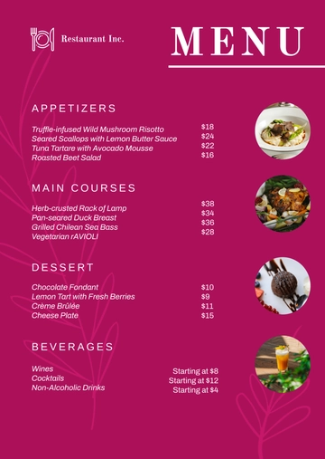 Free Professional Fine Dining Menu Template to Edit Online