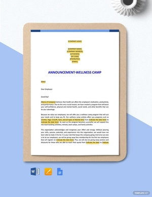 Announcement - Wellness Camp Template