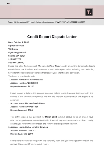 Free Credit Report Dispute Letter Template to Edit Online
