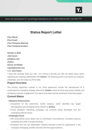 Free Status Report Letter Template to Edit Online