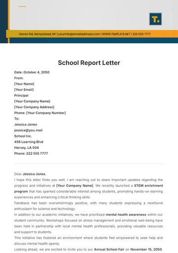 Free Report Letter Design for School Template to Edit Online