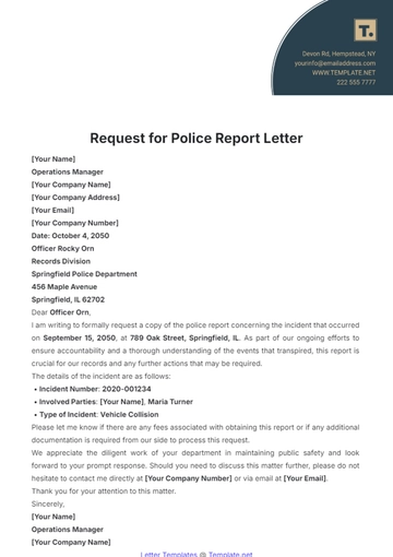 Free Request for Police Report Letter Template to Edit Online
