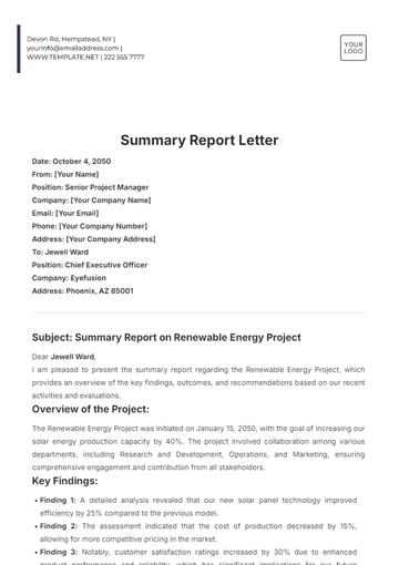 Free Summary Report Letter Template to Edit Online