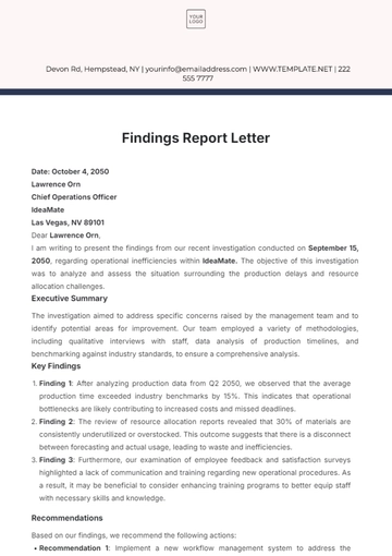 Free Findings Report Letter Template to Edit Online