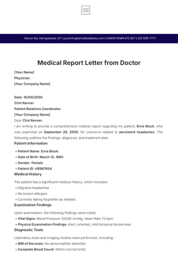 Free Medical Report Letter from Doctor Template to Edit Online