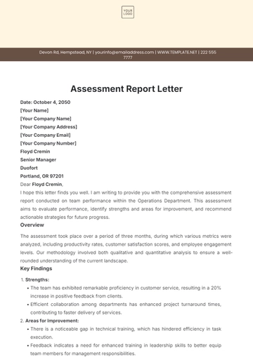 Free Assessment Report Letter Template to Edit Online