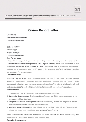 Free Review Report Letter Template to Edit Online