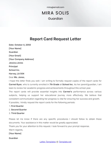 Free Report Card Request Letter Template to Edit Online