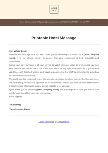 Free Printable Hotel Message Template to Edit Online