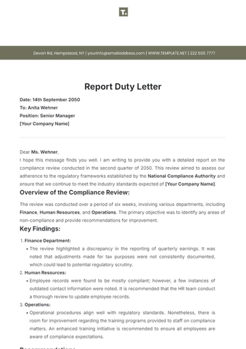 Free Report Duty Letter Template to Edit Online