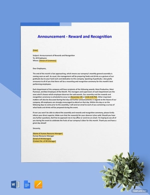 Announcement - Reward and Recognition Template