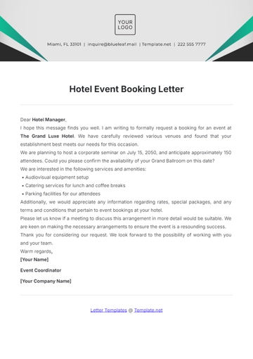 Free Hotel Event Booking Letter Template to Edit Online