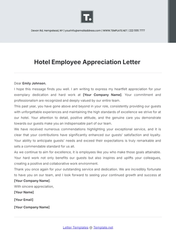 Free Hotel Employee Appreciation Letter Template to Edit Online