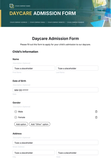Free Daycare Admission Form Template to Edit Online