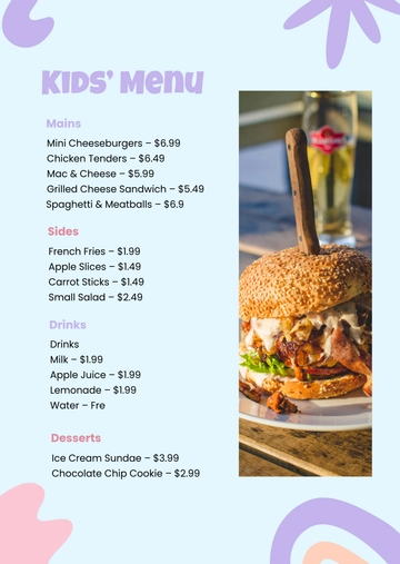 Free Aesthetic Kids Menu Template to Edit Online