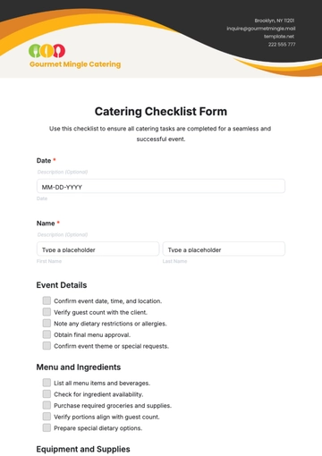 Free Catering Checklist Form Template to Edit Online
