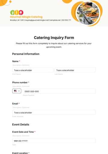 Free Catering Inquiry Form Template to Edit Online
