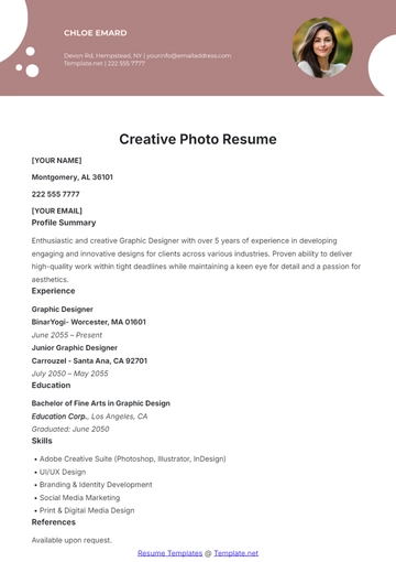 Free Creative Photo Resume Template to Edit Online