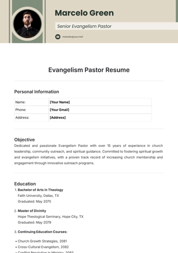 Free Evangelism Pastor Resume Template to Edit Online