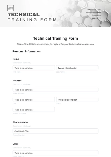 Free Technical Training Form Template to Edit Online