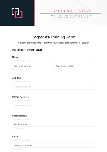 Free Corporate Training Form Template to Edit Online