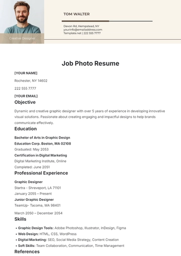 Free Job Photo Resume Template to Edit Online