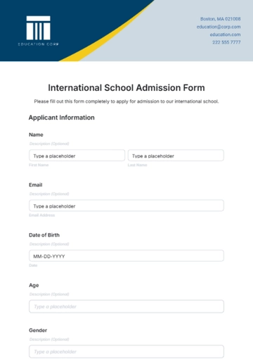Free International School Admission Form Template to Edit Online