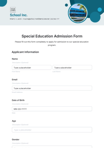 Free Special Education Admission Form Template to Edit Online