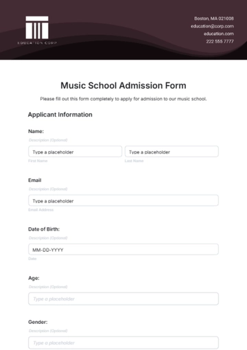 Free Music School Admission Form Template to Edit Online