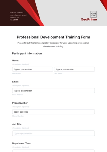 Free Professional Development Training Form Template to Edit Online