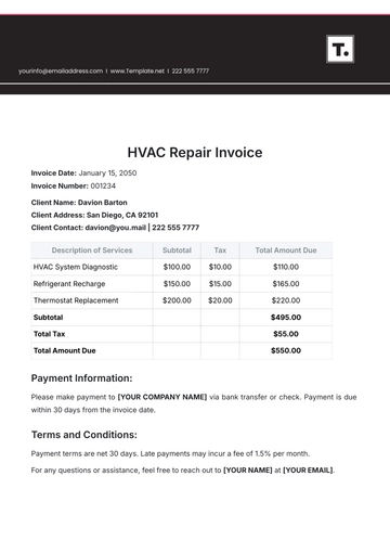 Free HVAC Repair Invoice Template to Edit Online