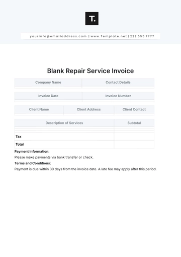 Free Blank Repair Service Invoice Template to Edit Online