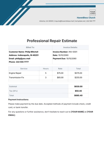 Free Professional Repair Estimate Template to Edit Online