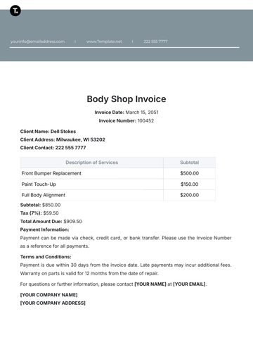 Free Body Shop Invoice Template to Edit Online