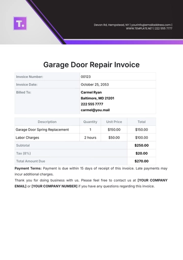 Free Garage Door Repair Invoice Template to Edit Online